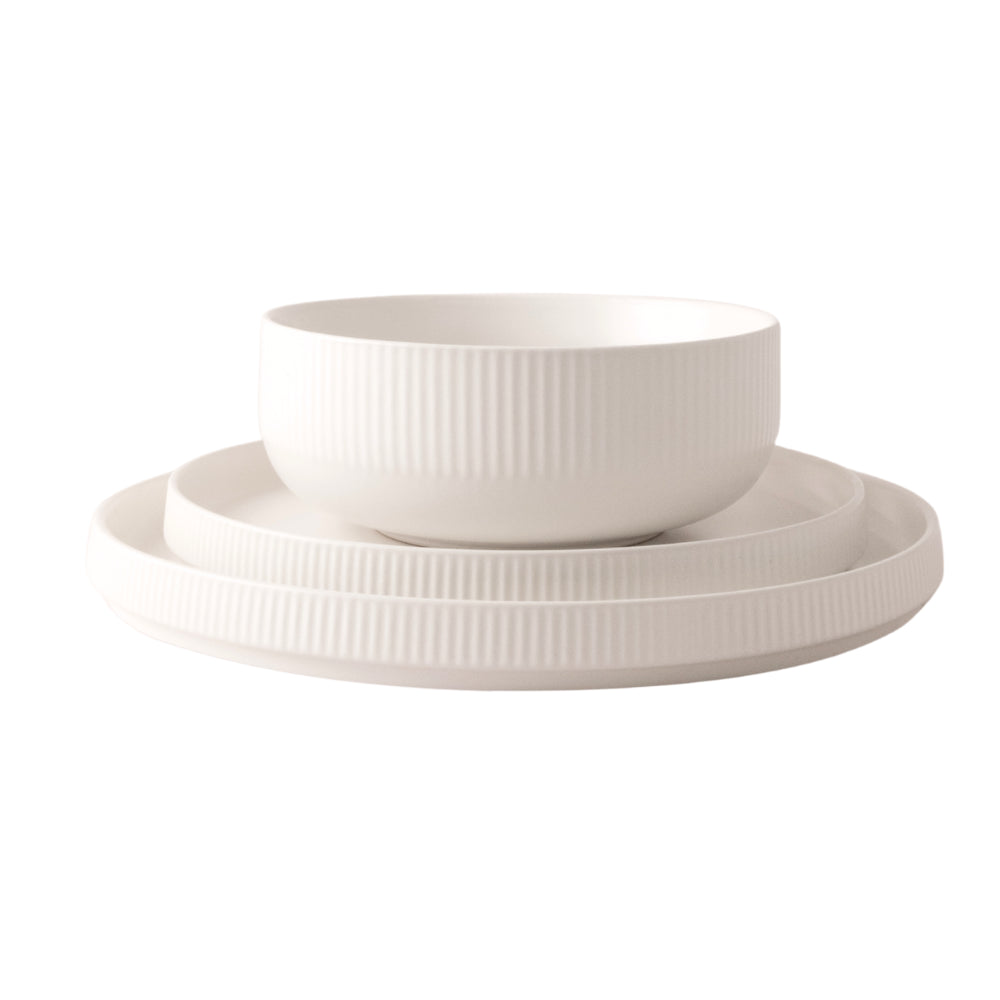 Coastal Tones Collection 12pc Dinner Set - WHITE TEXTURE